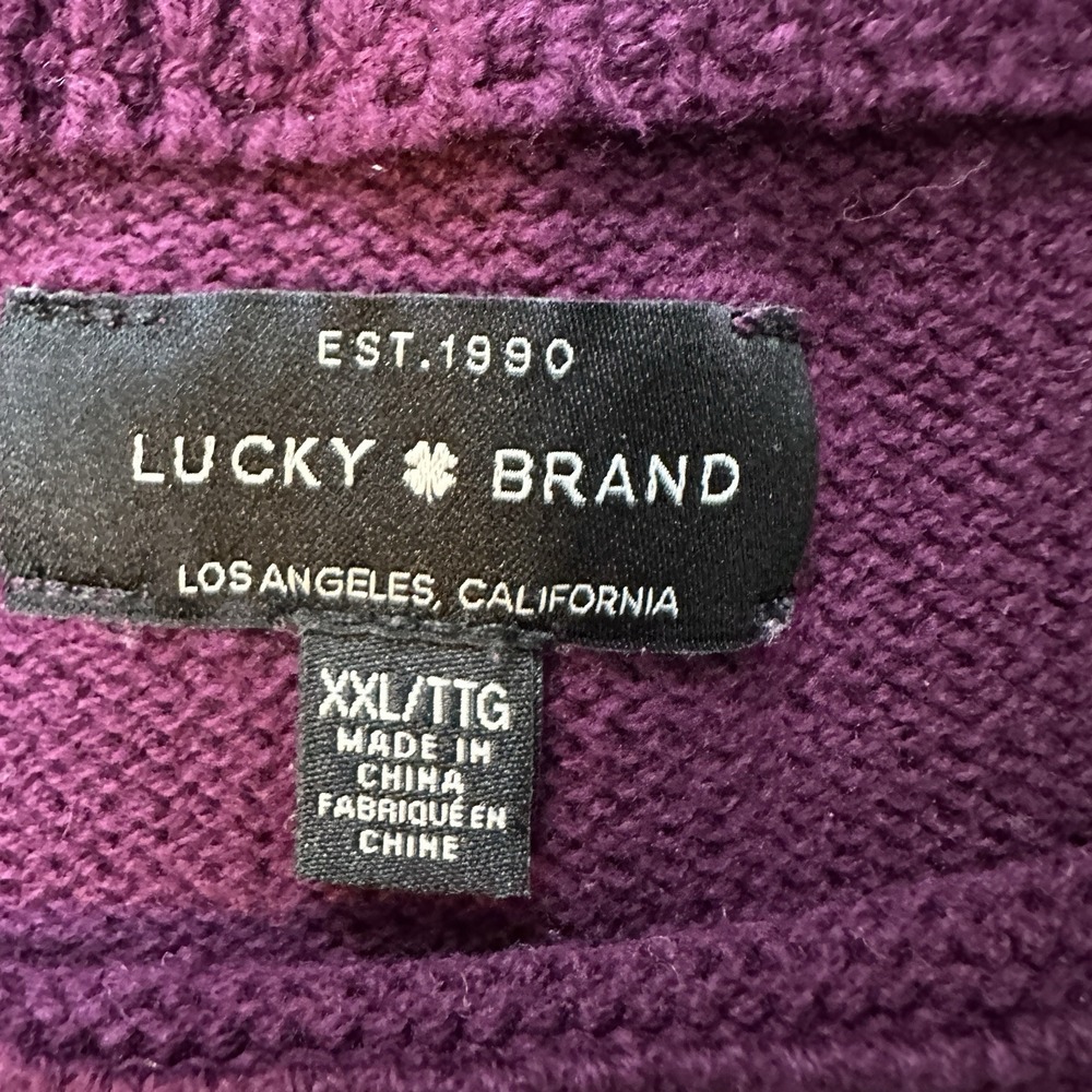 Lucky Brand Womens Sweater XXL Purple Beige Striped Crew Neck Knit - Picture 3 of 10